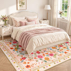 Washable Rug Floral Print Living Room