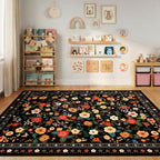 Washable Rug Floral Print Living Room