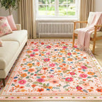 Washable Rug Floral Print Living Room