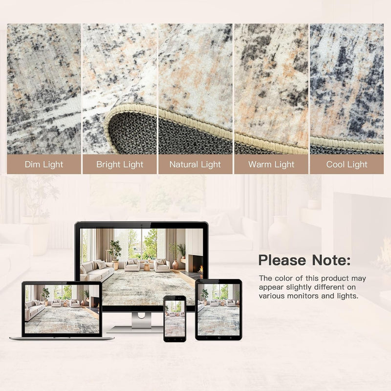 Washable Rug for Living Room Non-Slip Abstract