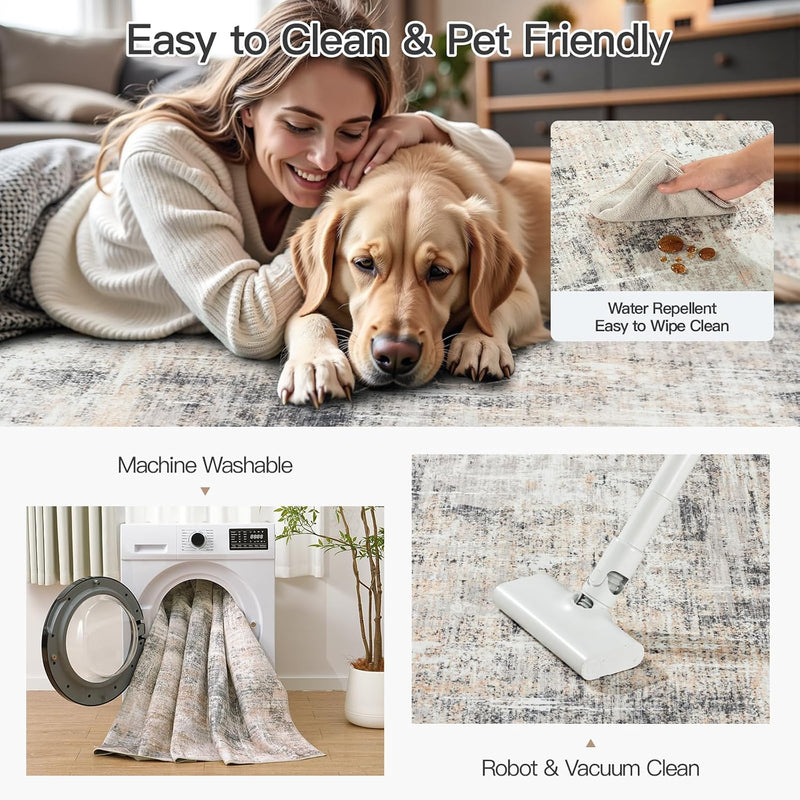 Washable Rug for Living Room Non-Slip Abstract
