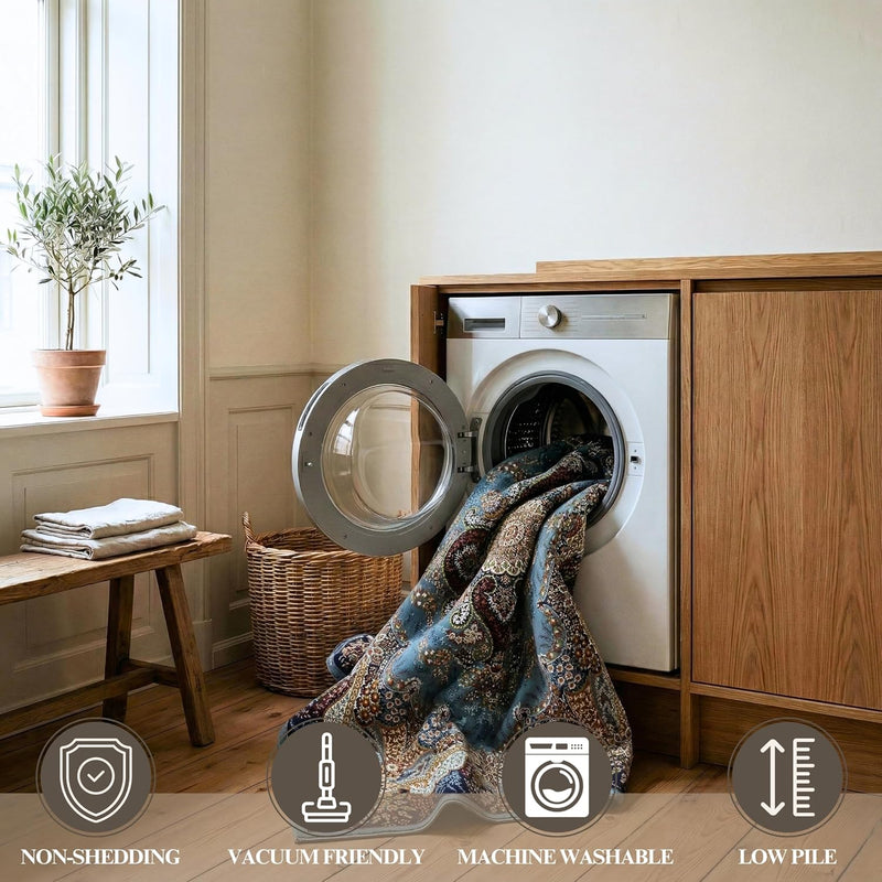 Washable Rug Non-Slip Backing Short Pile Non-Shedding