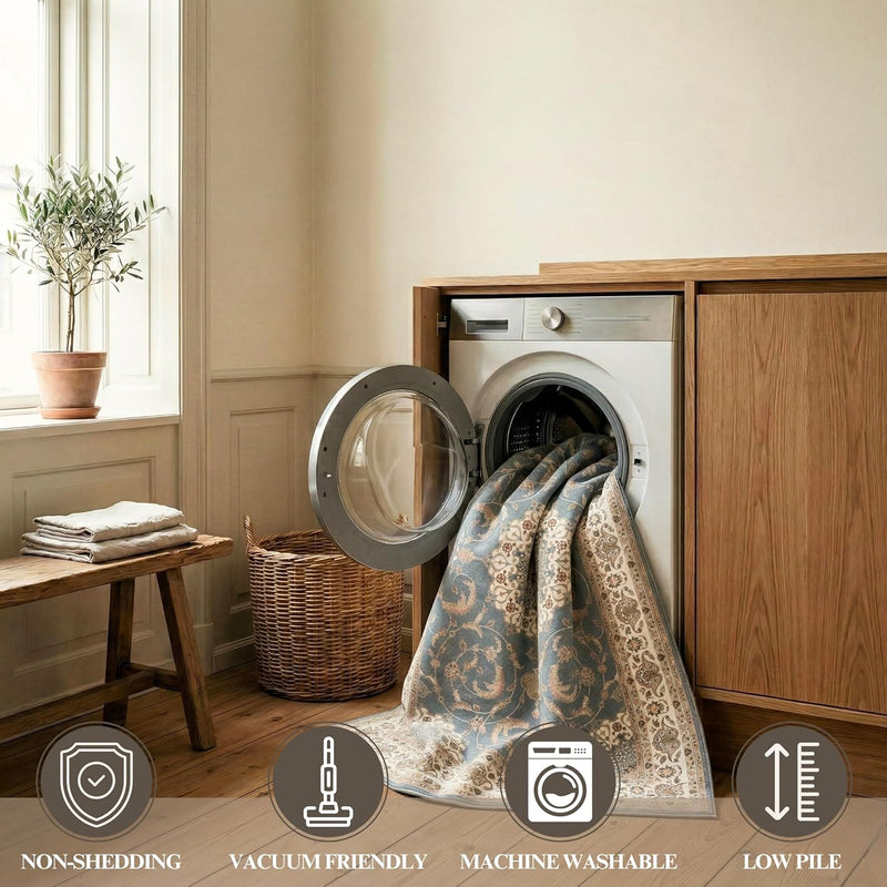 Washable Rug Non-Slip Backing Short Pile Non-Shedding
