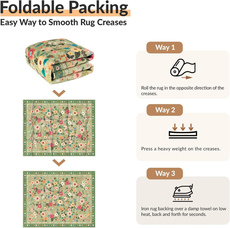 Washable Rug Floral Print Living Room