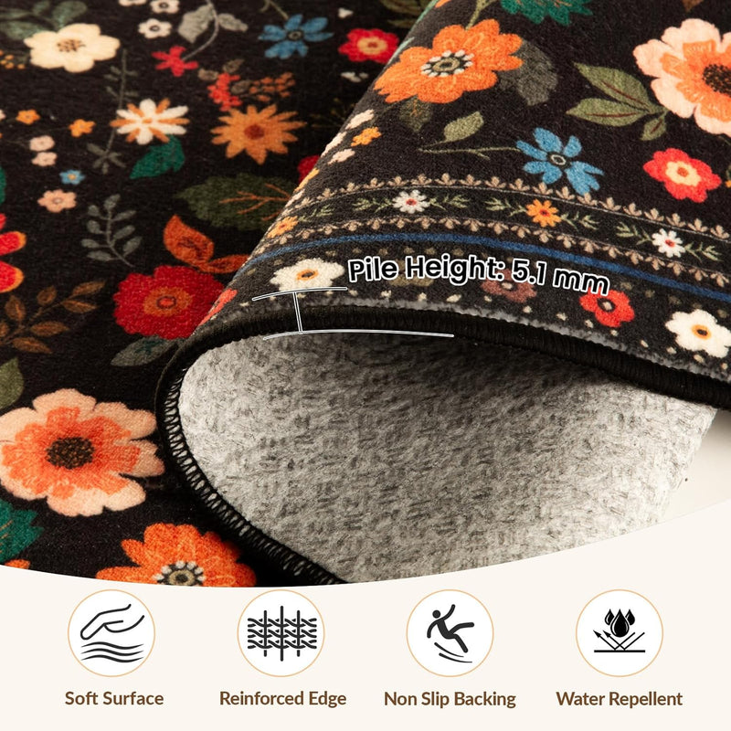 Washable Rug Floral Print Living Room