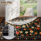 Washable Rug Non-Slip Low Pile Floral