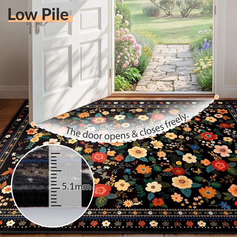 Washable Rug Floral Print Living Room