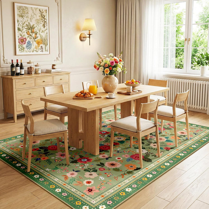 Washable Rug Floral Print Living Room