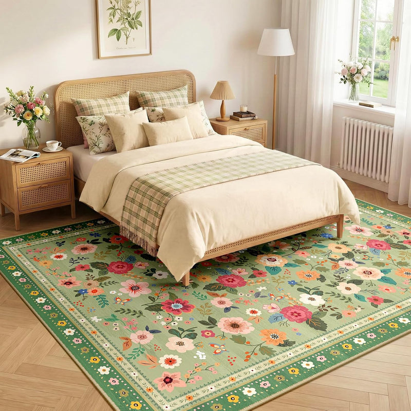 Washable Rug Floral Print Living Room