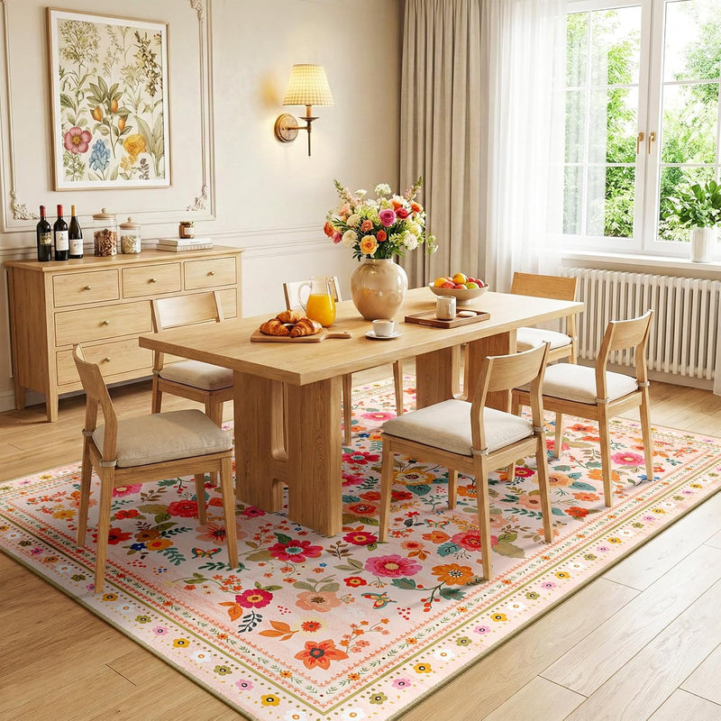 Washable Rug Floral Print Living Room