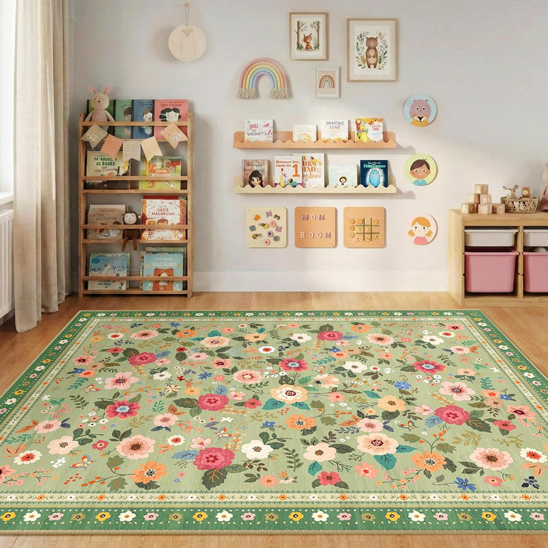 Washable Rug Floral Print Living Room