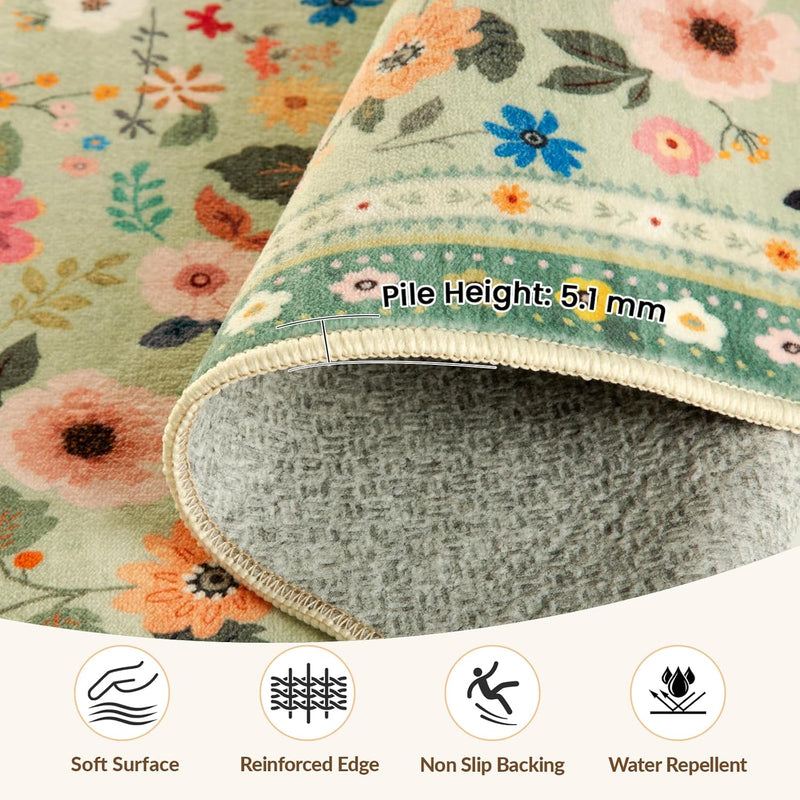 Washable Rug Floral Print Living Room
