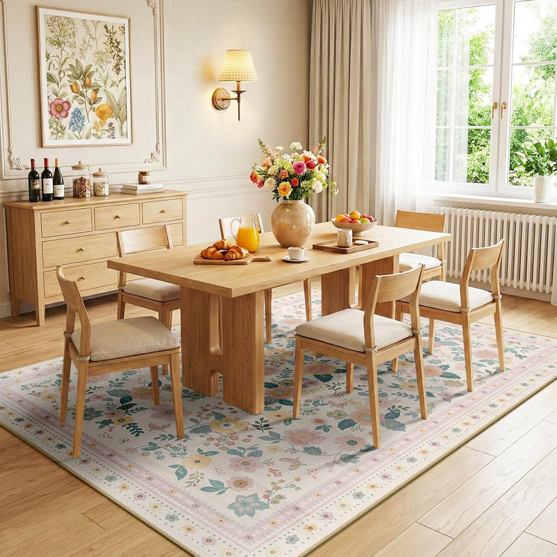Washable Rug Floral Print Living Room