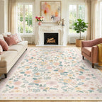 Washable Rug Non-Slip Low Pile Floral
