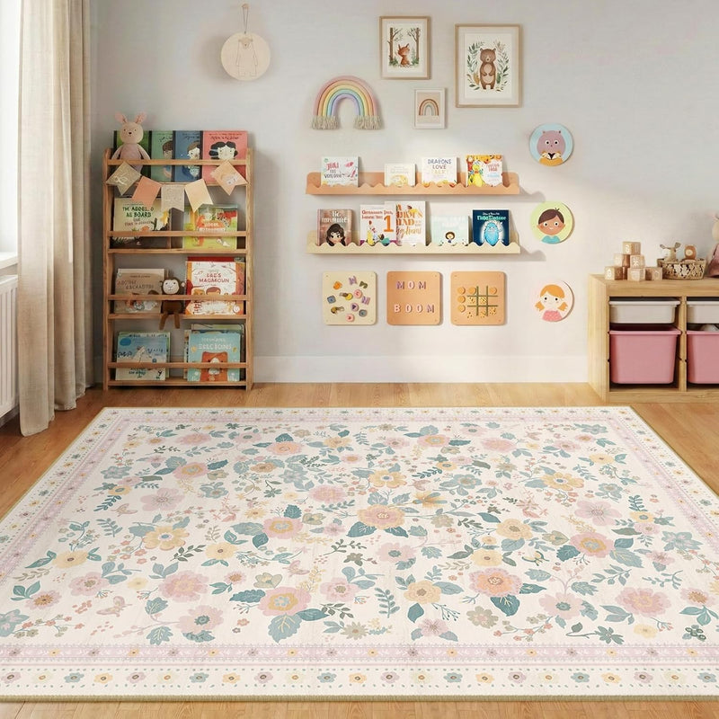 Washable Rug Floral Print Living Room