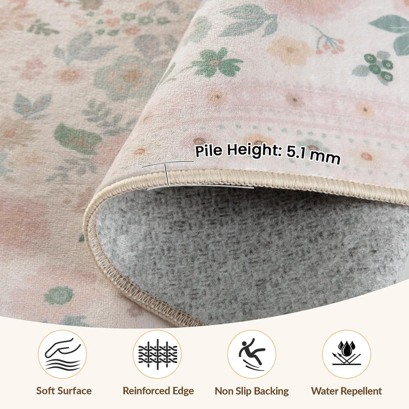 Washable Rug Floral Print Living Room