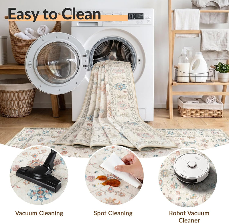 Washable Rug Vintage Boho Living Room