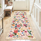 Washable Rugs Living Room Floral Rug Non-Slip