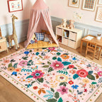 Washable Rugs Living Room Floral Rug Non-Slip