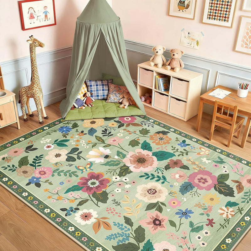 Rugs Living Room Machine Washable Floral Rug
