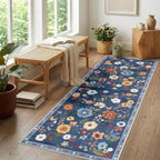 Washable Rugs Living Room Floral Rug Non-Slip