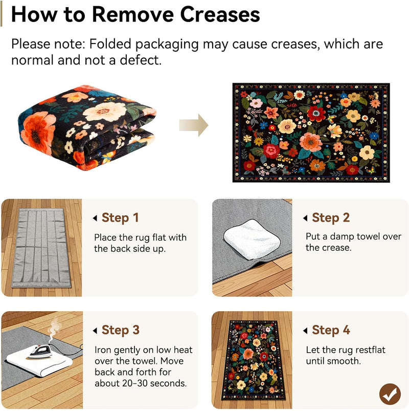 Rugs Living Room Machine Washable Floral Rug