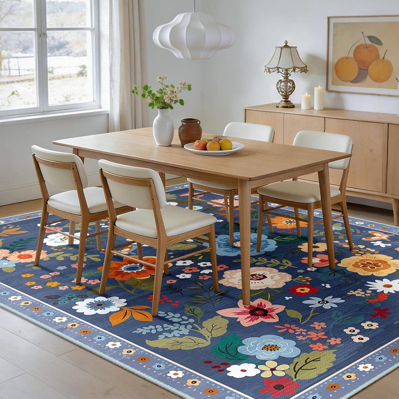 Rugs Living Room Machine Washable Floral Rug