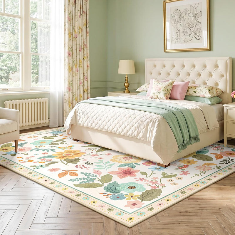 Rugs Living Room Machine Washable Floral Rug
