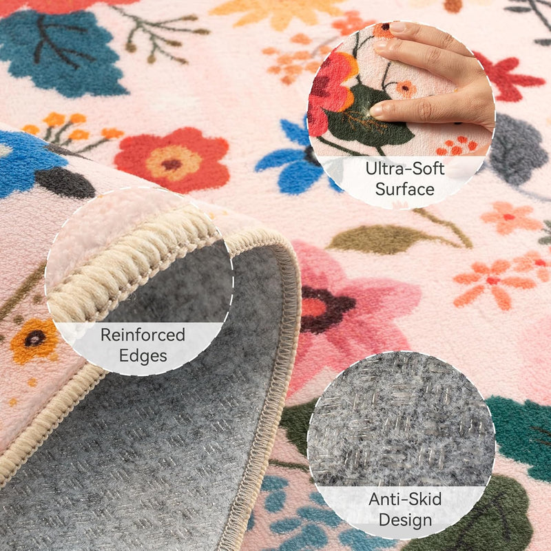 Rugs Living Room Machine Washable Floral Rug