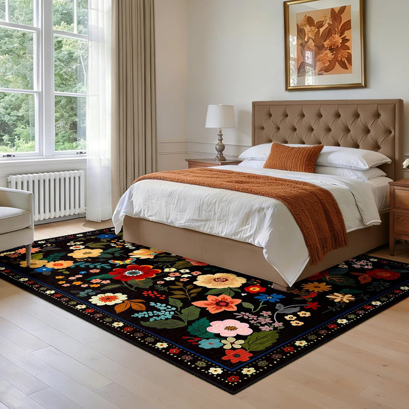 Rugs Living Room Machine Washable Floral Rug