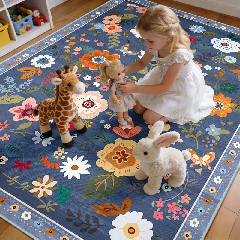 Rugs Living Room Machine Washable Floral Rug
