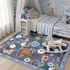 Washable Rugs Living Room Floral Rug Non-Slip