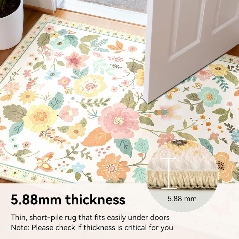 Rugs Living Room Machine Washable Floral Rug