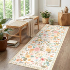 Washable Rugs Living Room Floral Rug Non-Slip