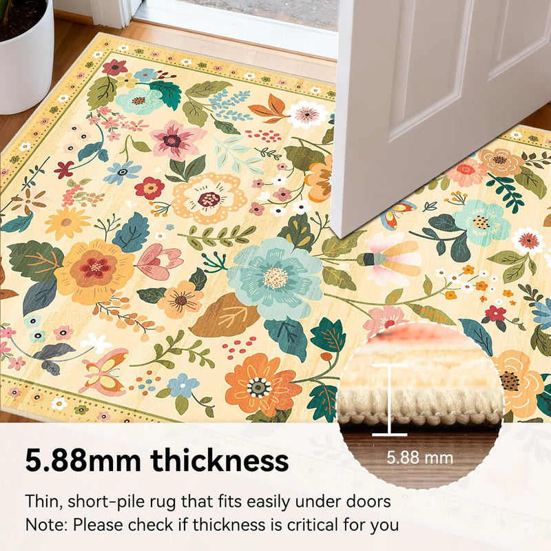 Rugs Living Room Machine Washable Floral Rug
