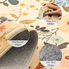 Washable Rugs Living Room Floral Rug Non-Slip