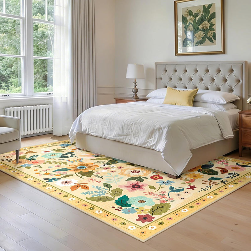 Rugs Living Room Machine Washable Floral Rug