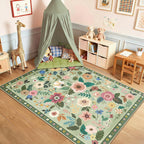 Washable Rugs Living Room Floral Rug Non-Slip