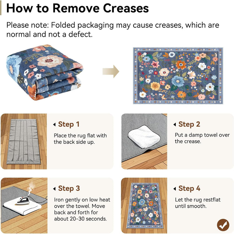 Rugs Living Room Machine Washable Floral Rug