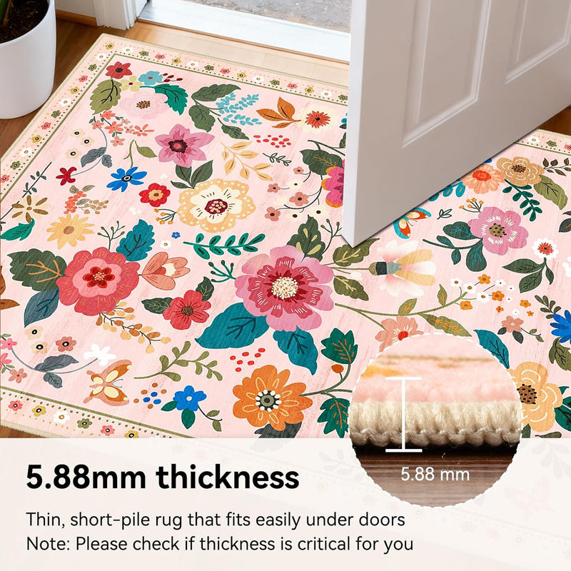Rugs Living Room Machine Washable Floral Rug