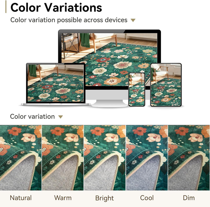 Rugs Living Room Machine Washable Floral Rug