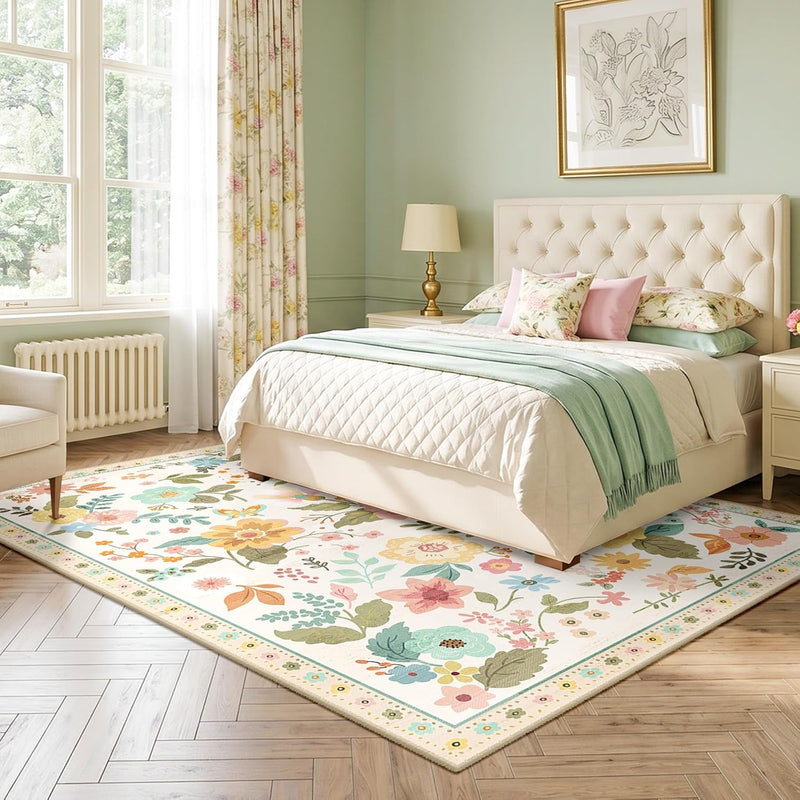 Rugs Living Room Machine Washable Floral Rug