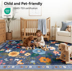 Washable Rugs Living Room Floral Rug Non-Slip