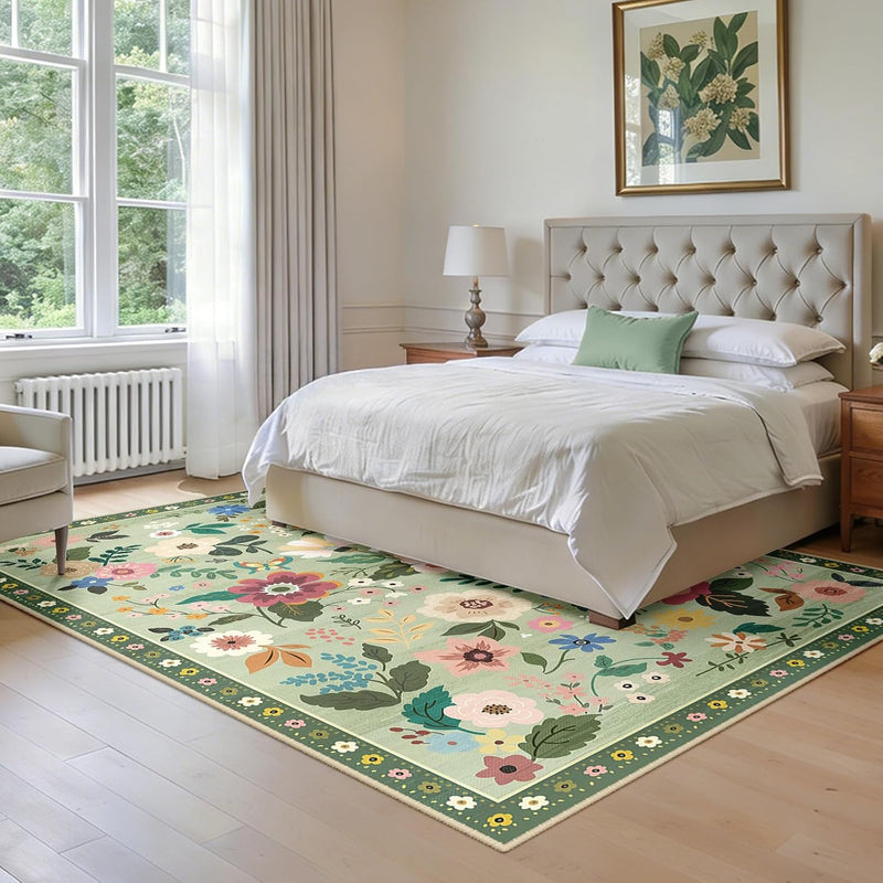 Rugs Living Room Machine Washable Floral Rug