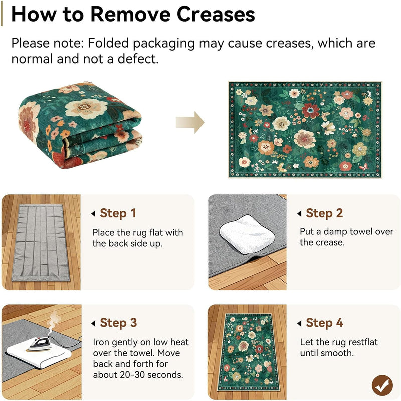 Rugs Living Room Machine Washable Floral Rug