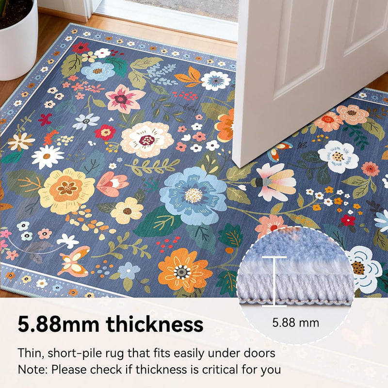 Rugs Living Room Machine Washable Floral Rug