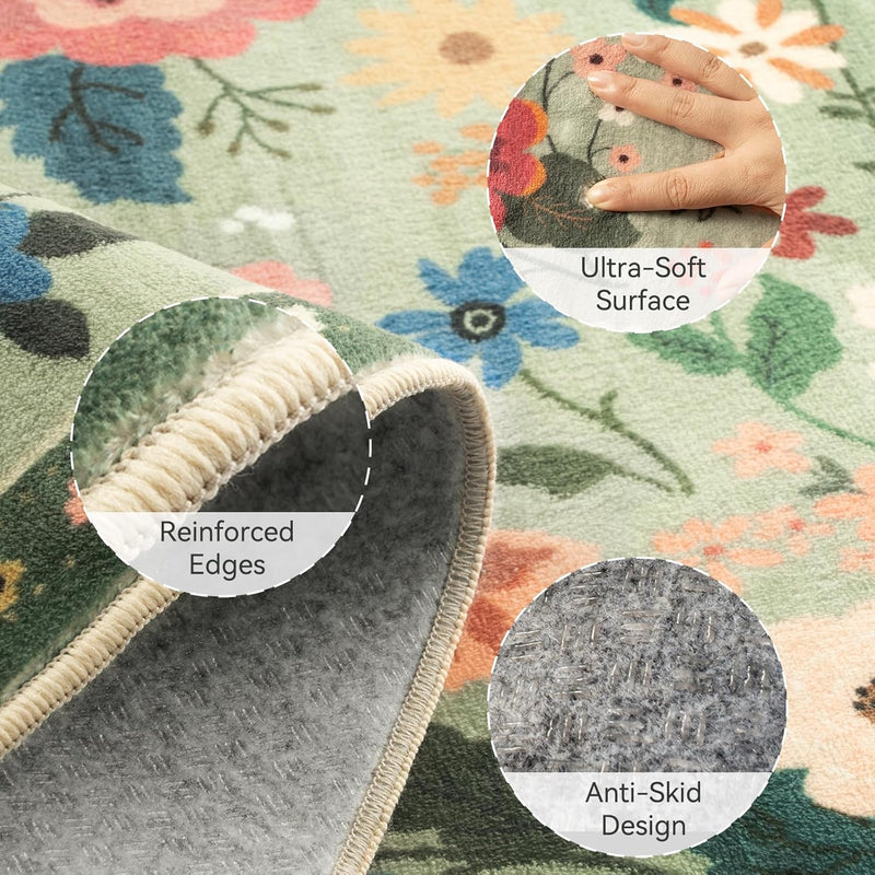 Rugs Living Room Machine Washable Floral Rug