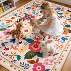 Washable Rugs Living Room Floral Rug Non-Slip