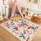 Washable Rugs Living Room Floral Rug Non-Slip