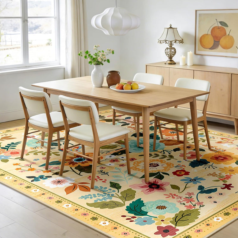 Rugs Living Room Machine Washable Floral Rug
